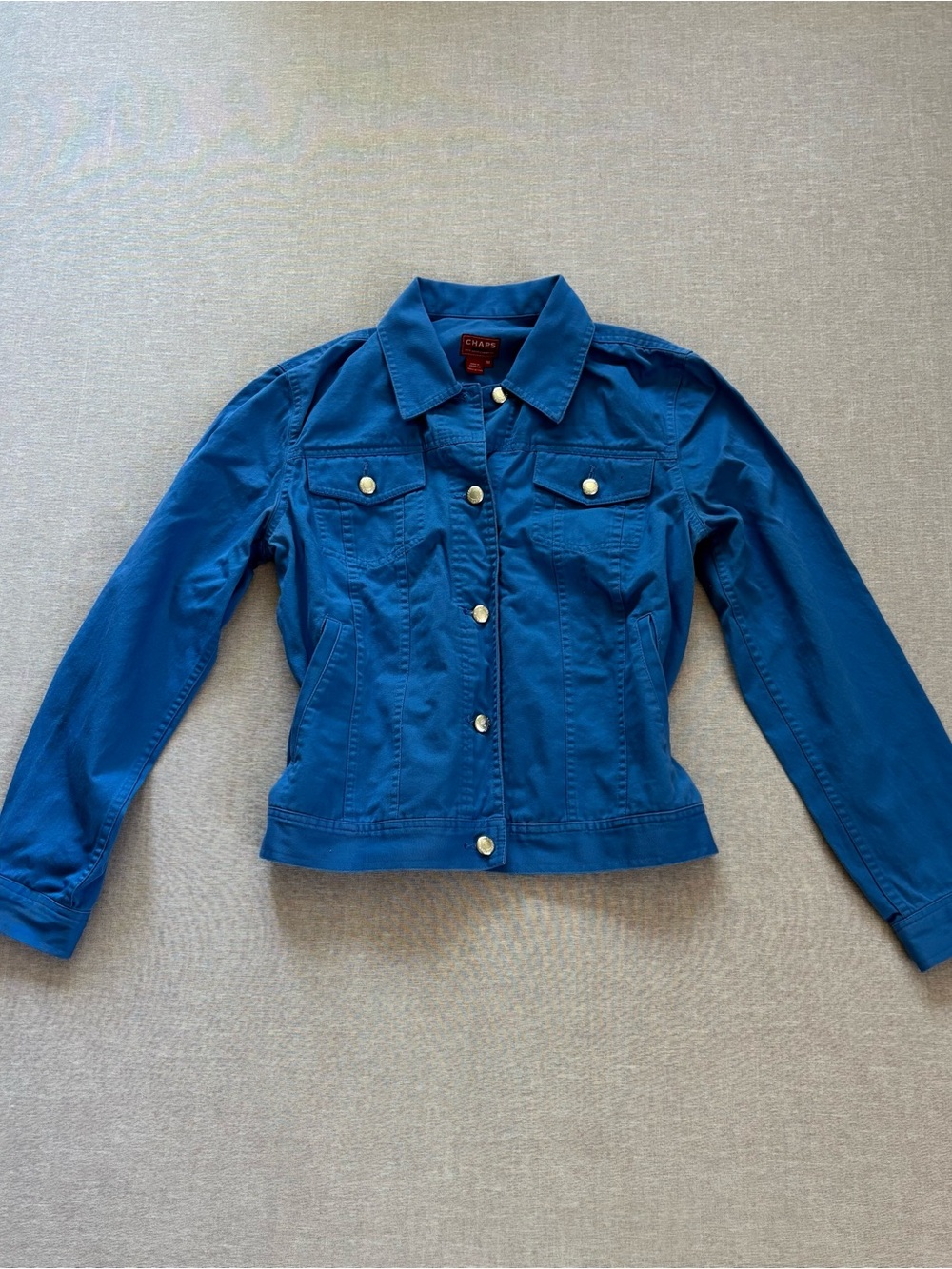 Chaps bright blue button up trucker jacket in size Medium